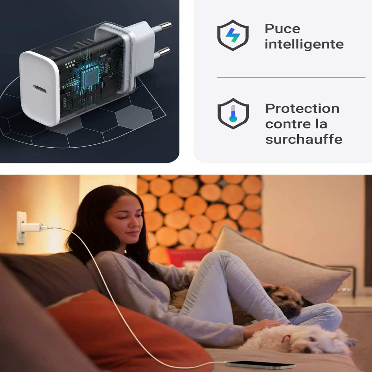 شارژر دیواری تایپ سی 20 وات همراه کابل تایپ سی به لایتنینگ یک متری یوگرین CD137 50698