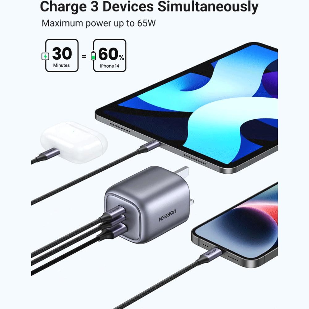 شارژر دیواری تایپ سی و یو اس بی 65 وات یوگرین CD306 15335