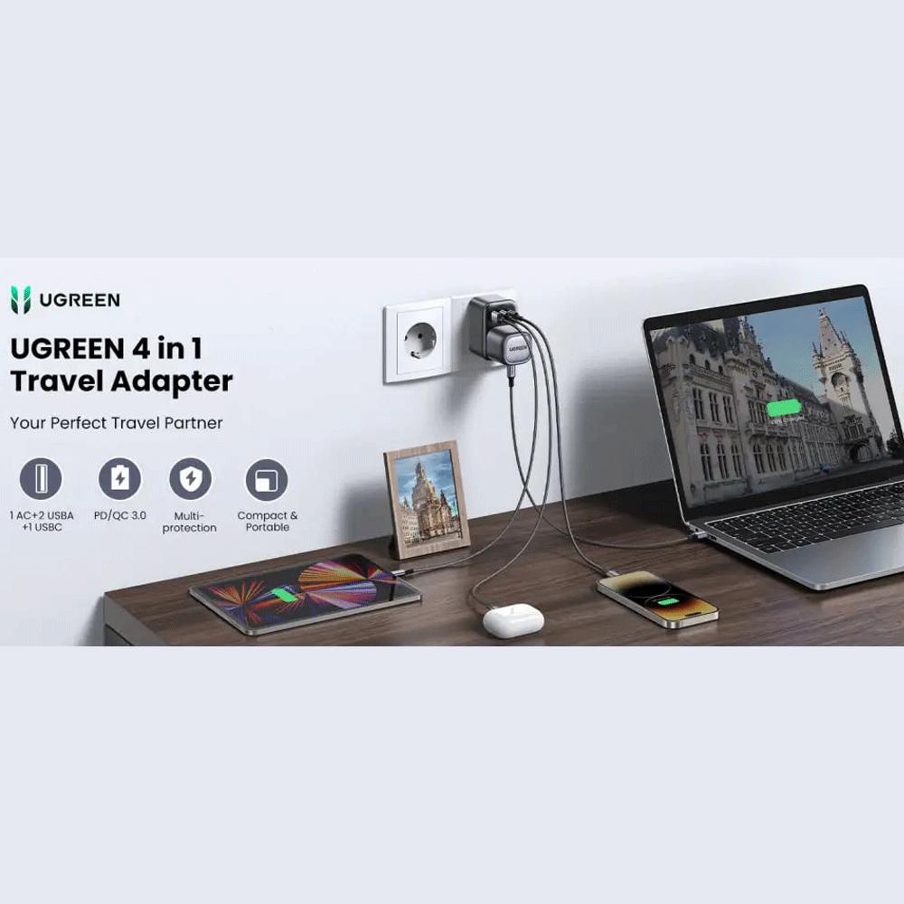 چندراهی برق و شارژر دیواری یک سوکت، یک تایپ سی و دو یواسبی 30 وات یوگرین CD314 15290