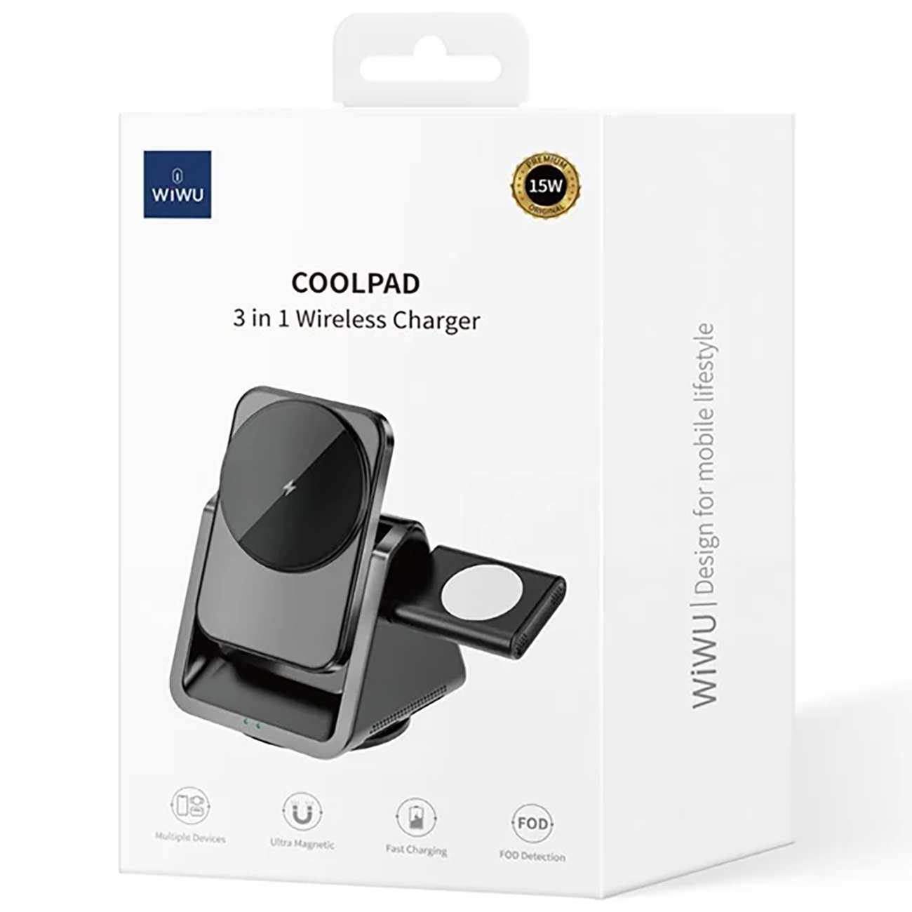 شارژر بی سیم رومیزی 15 وات گوشی، ایربادز و اپلواچ ویوو Wi-W018