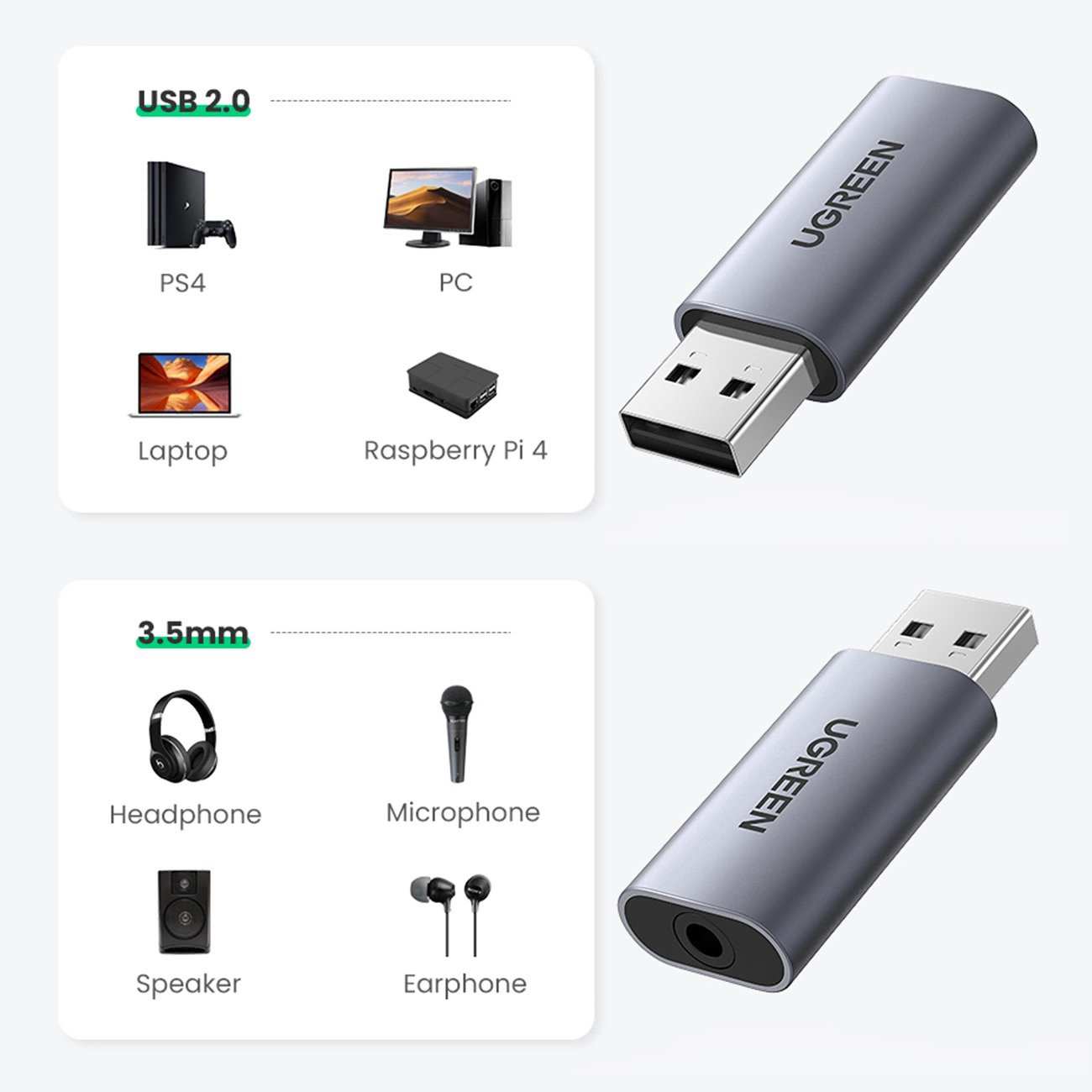 مبدل صدای USB به جک 3.5 میلی متری یوگرین CM383 80864