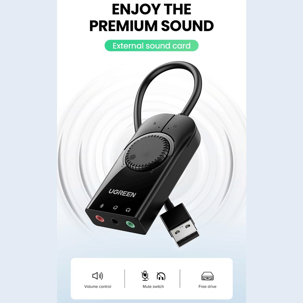 کارت صدا اکسترنال USB به جک 3.5 میلیمتر یوگرین با کابل 15 سانتیمتری CM129 40964