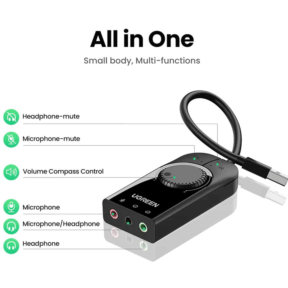 کارت صدا اکسترنال USB به جک 3.5 میلیمتر یوگرین با کابل 15 سانتیمتری CM129 40964