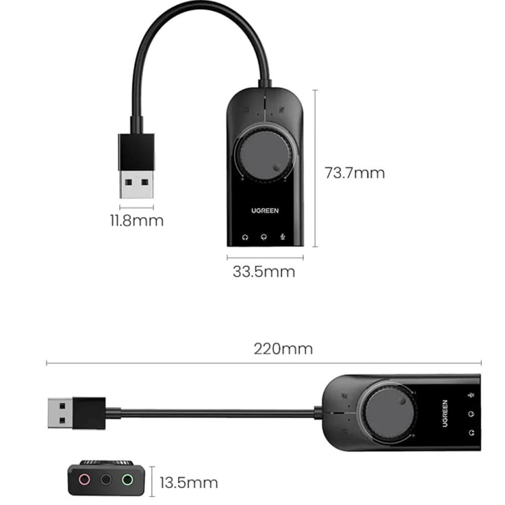 کارت صدا اکسترنال USB به جک 3.5 میلیمتر یوگرین با کابل یک متری CM129 50599