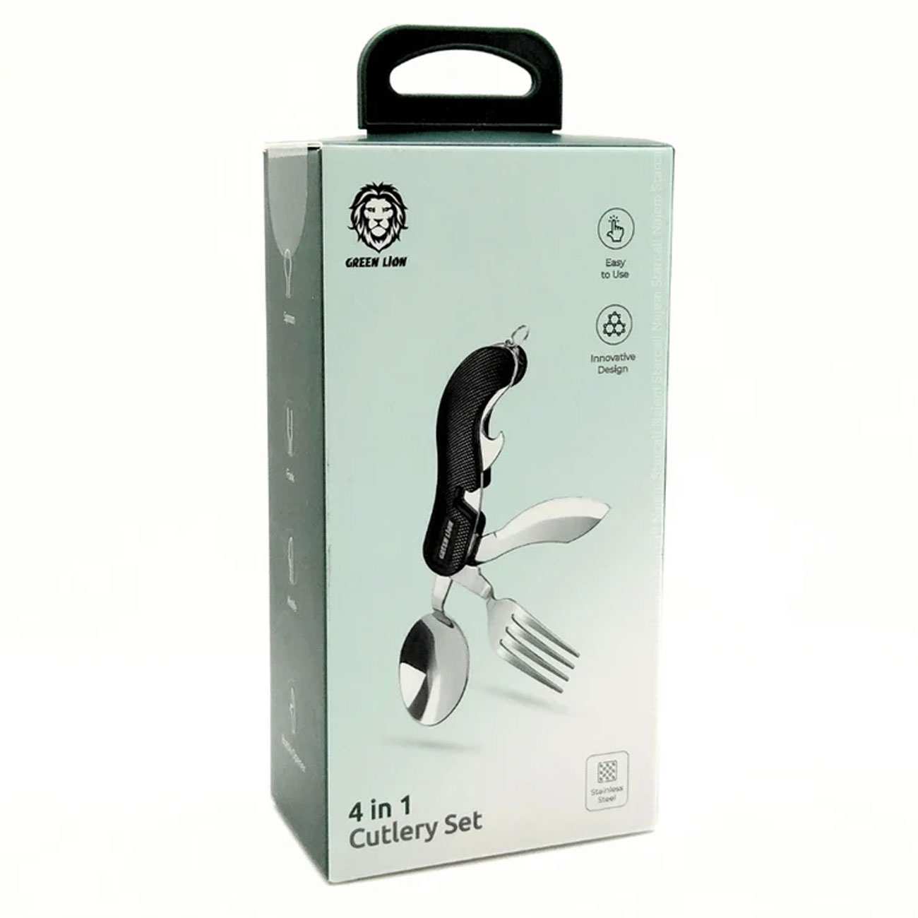 ست قاشق، چنگال، کارد و دربازکن بطری مسافرتی و کمپینگ گرین لاین GN-4IN1CSETBK