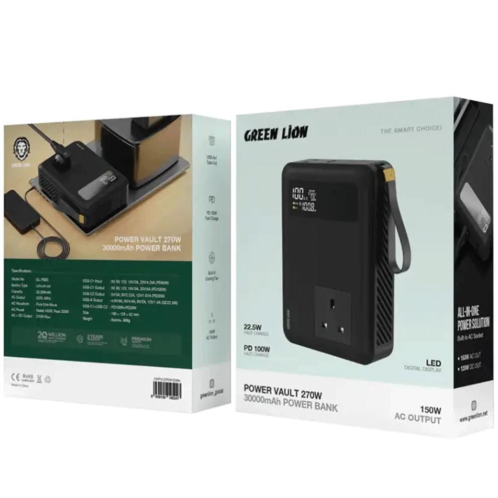 پاوربانک 30000 شارژ سریع 270 وات Type-C و USB گرینلاین GNPVU270W30BK