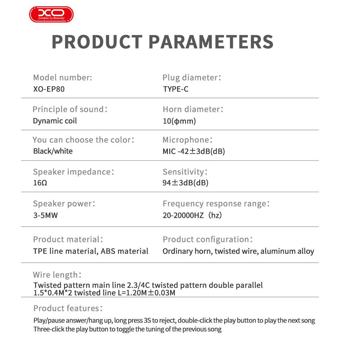 هندزفری تایپ سی ایکس او EP80