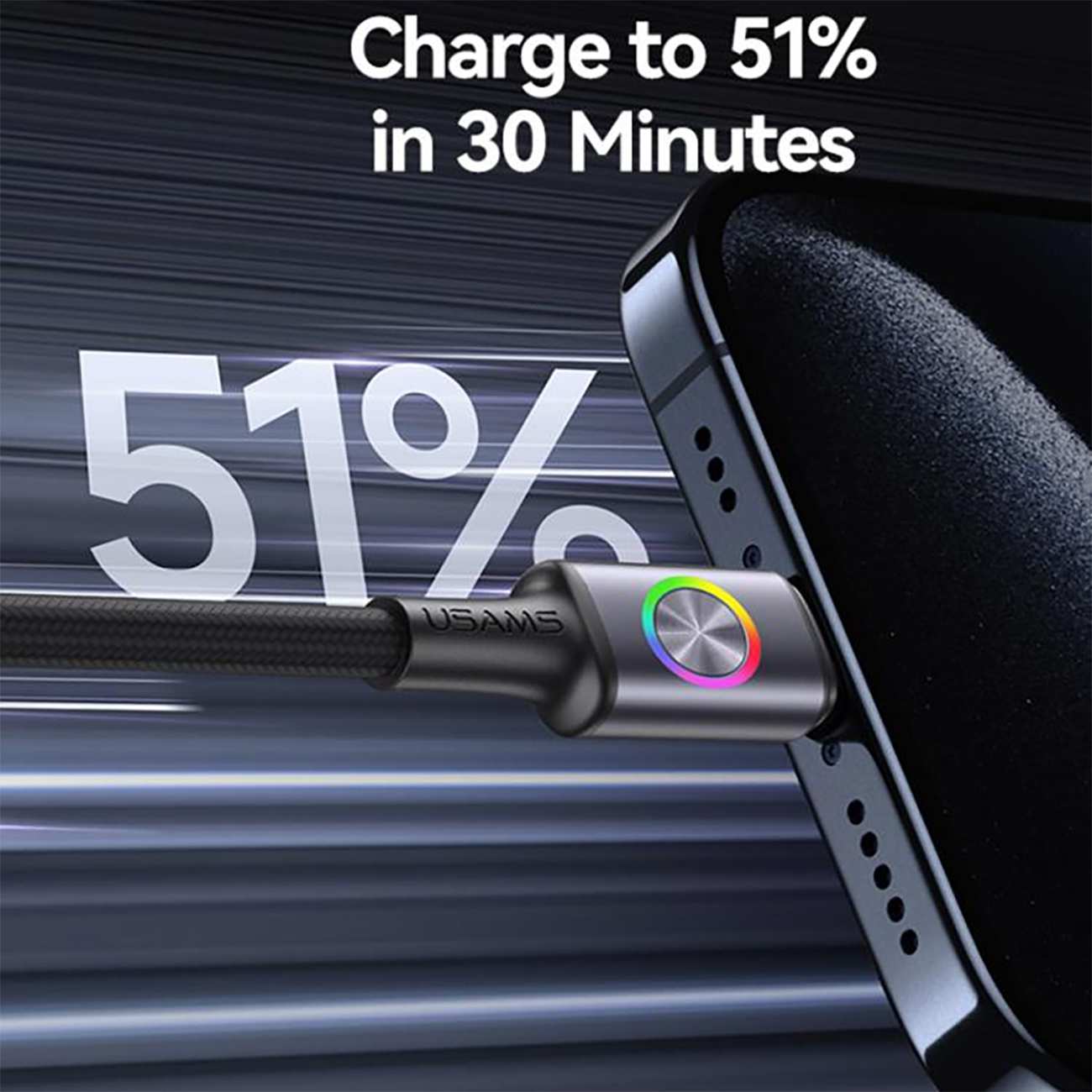 کابل آیفونی فست شارژ Type-C به لایتنینگ 30 وات 1.2 متری یوسامز SJ753