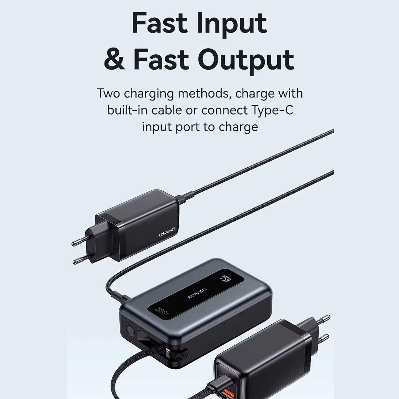 پاوربانک 20000 فست شارژ 65 وات Type-C و USB یوسامز CD243