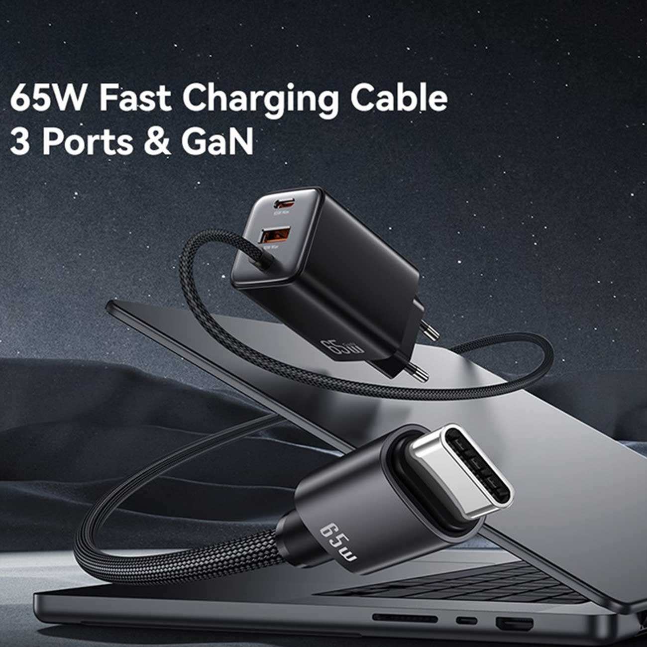 شارژر دیواری تایپ سی 65 وات با کابل شارژ تایپ سی یوسامز CC266 PD65W