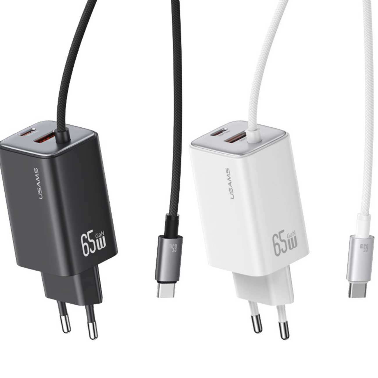 شارژر دیواری تایپ سی 65 وات با کابل شارژ تایپ سی یوسامز CC266 PD65W