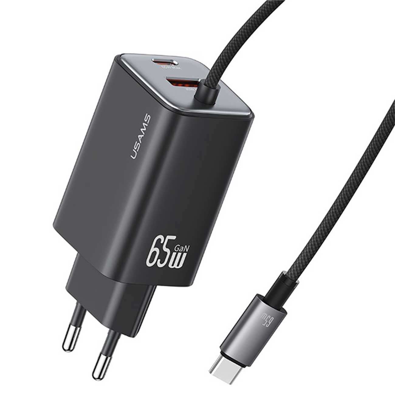 شارژر دیواری تایپ سی 65 وات با کابل شارژ تایپ سی یوسامز CC266 PD65W