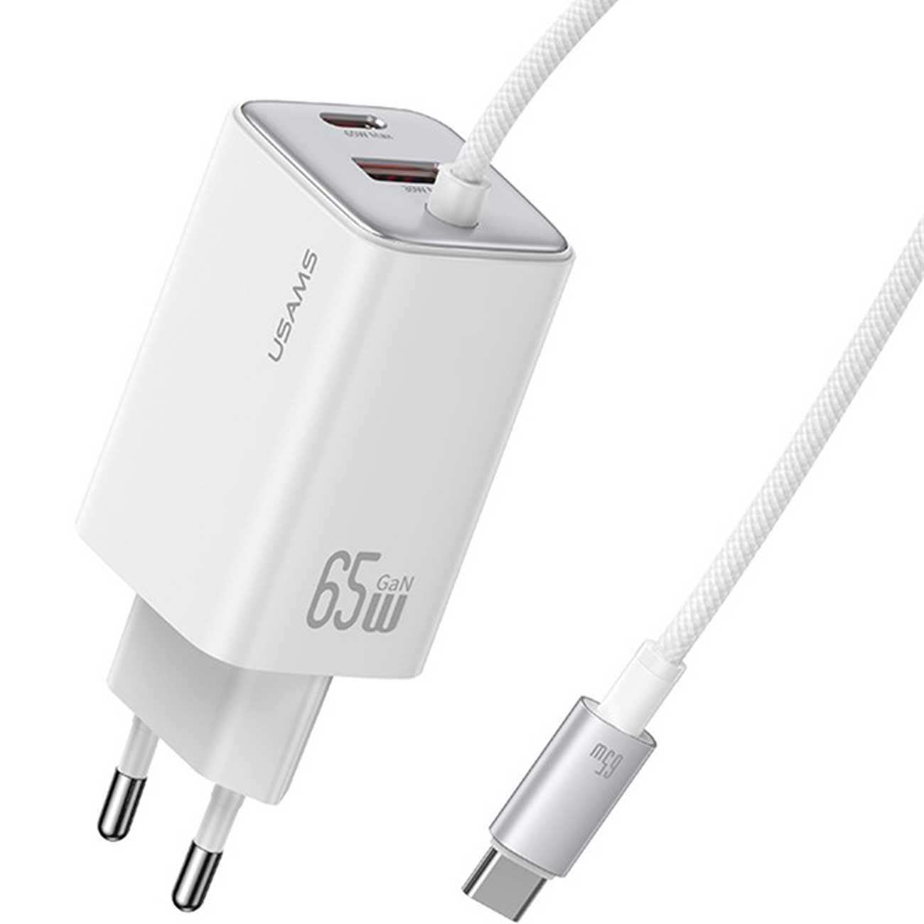 شارژر دیواری تایپ سی 65 وات با کابل شارژ تایپ سی یوسامز CC266 PD65W