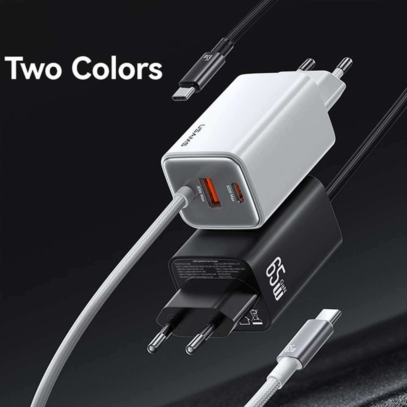 شارژر دیواری تایپ سی 65 وات با کابل شارژ تایپ سی یوسامز CC266 PD65W