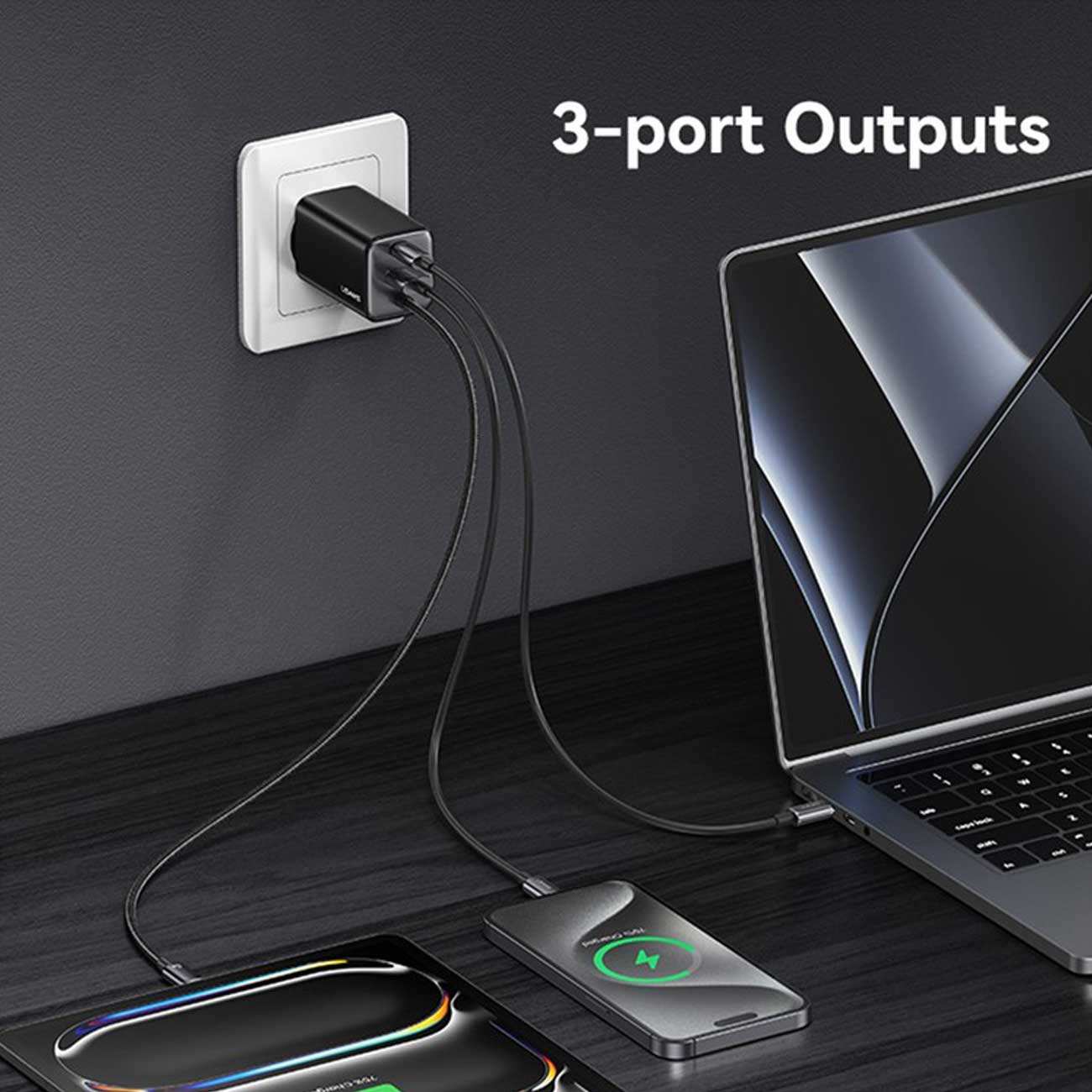 شارژر دیواری تایپ سی 65 وات با کابل شارژ تایپ سی یوسامز CC266 PD65W