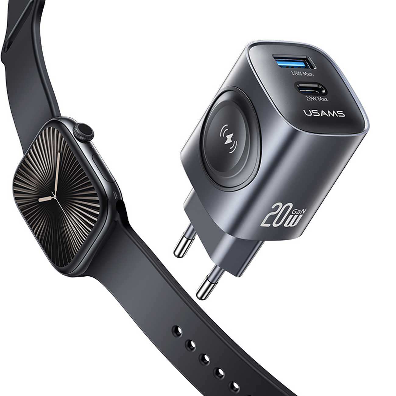 شارژر دیواری تایپ سی 20 وات و یو اس بی 18 وات و شارژر اپلواچ یوسامز CC293 T67