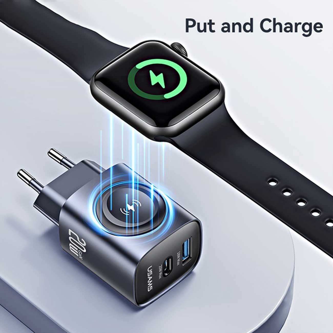 شارژر دیواری تایپ سی 20 وات و یو اس بی 18 وات و شارژر اپلواچ یوسامز CC293 T67