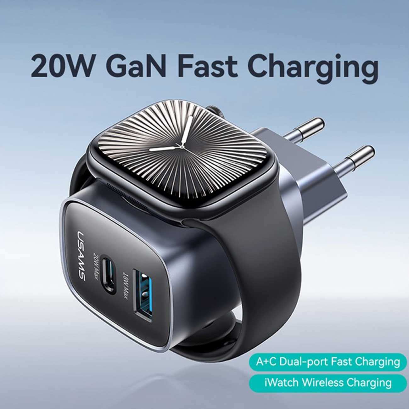 شارژر دیواری تایپ سی 20 وات و یو اس بی 18 وات و شارژر اپلواچ یوسامز CC293 T67