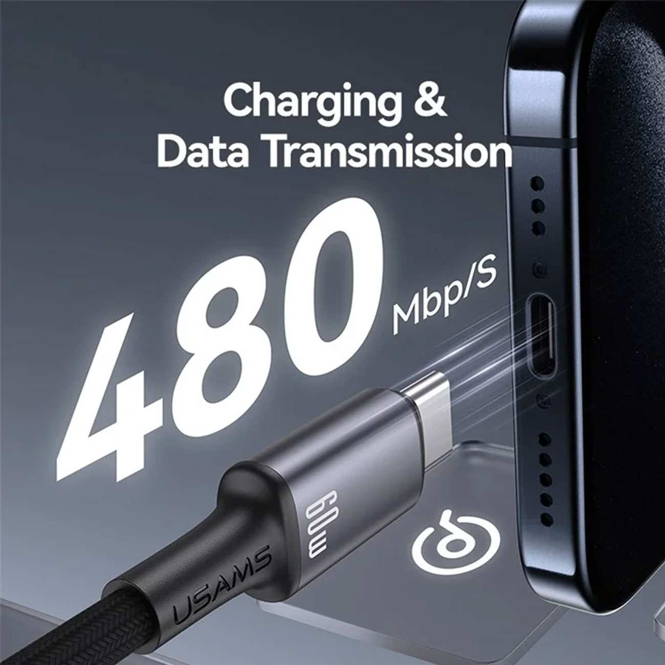 کابل فست شارژ تایپ سی به تایپ سی 60 وات 1.2 متری یوسامز SJ752