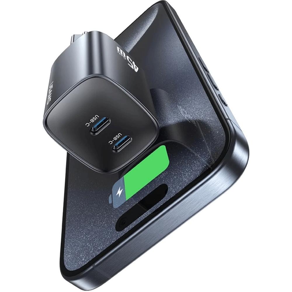 شارژر دیواری فست دو پورت تایپ سی 45 وات یوسامز CC305 T66