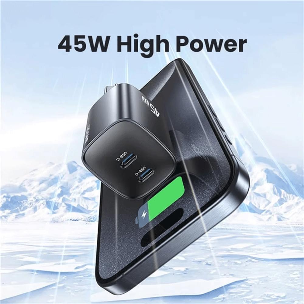 شارژر دیواری فست دو پورت تایپ سی 45 وات یوسامز CC305 T66