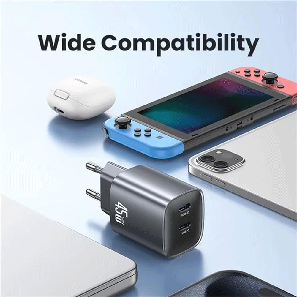 شارژر دیواری فست دو پورت تایپ سی 45 وات یوسامز CC305 T66