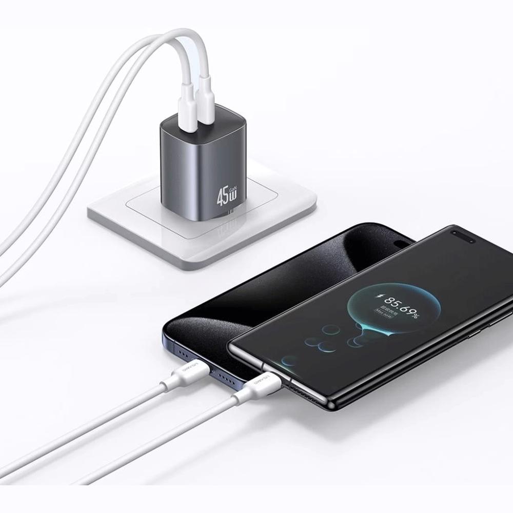 شارژر دیواری فست دو پورت تایپ سی 45 وات یوسامز CC305 T66