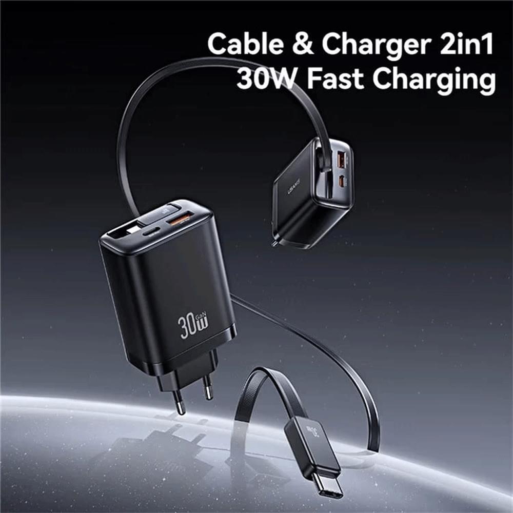 شارژر دیواری 30 وات Type-C و USB یوسامز با کابل تایپ سی CC296