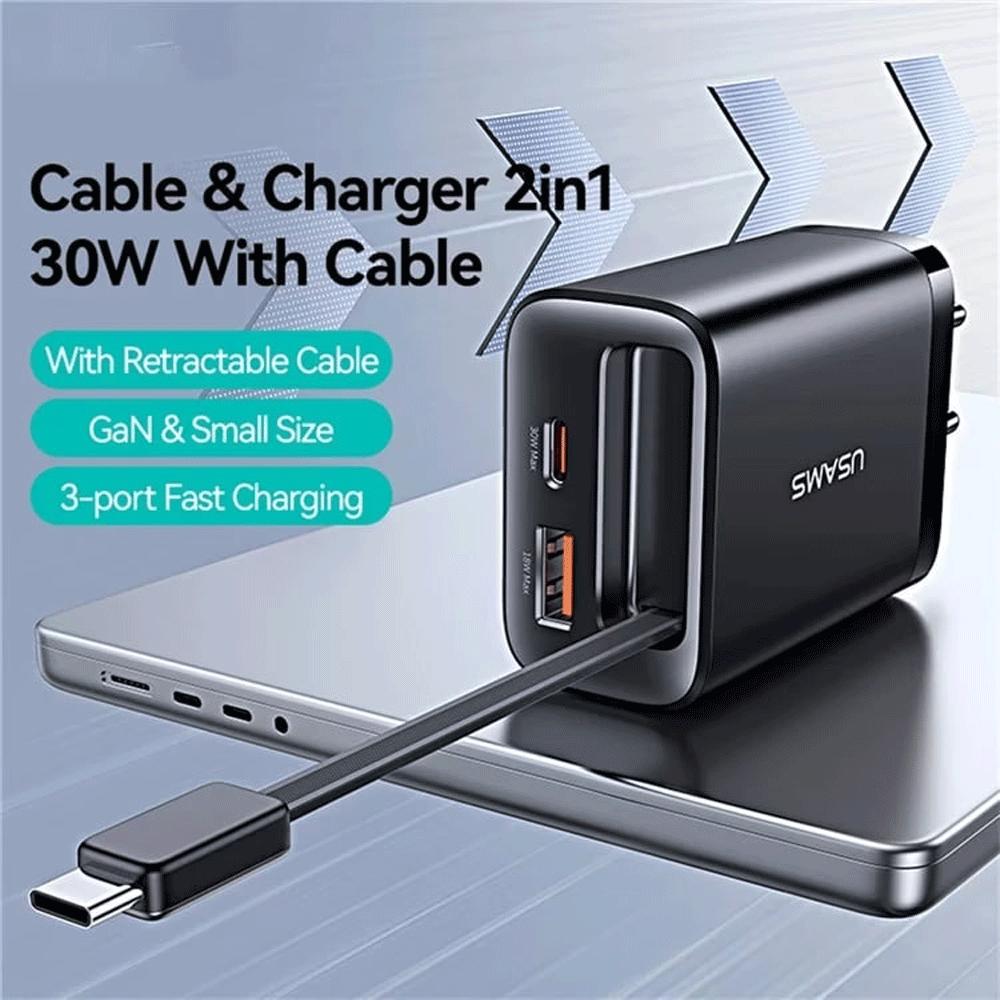 شارژر دیواری 30 وات Type-C و USB یوسامز با کابل تایپ سی CC296