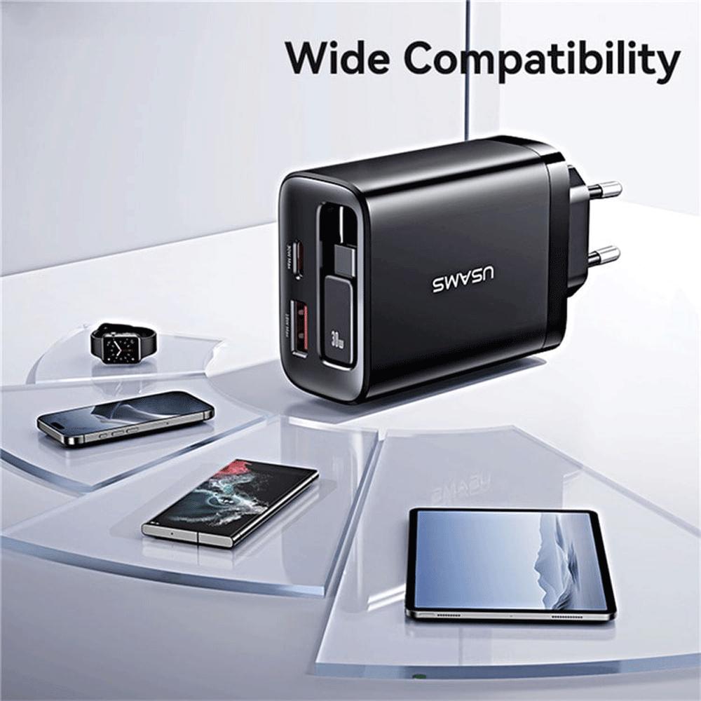 شارژر دیواری 30 وات Type-C و USB یوسامز با کابل تایپ سی CC296