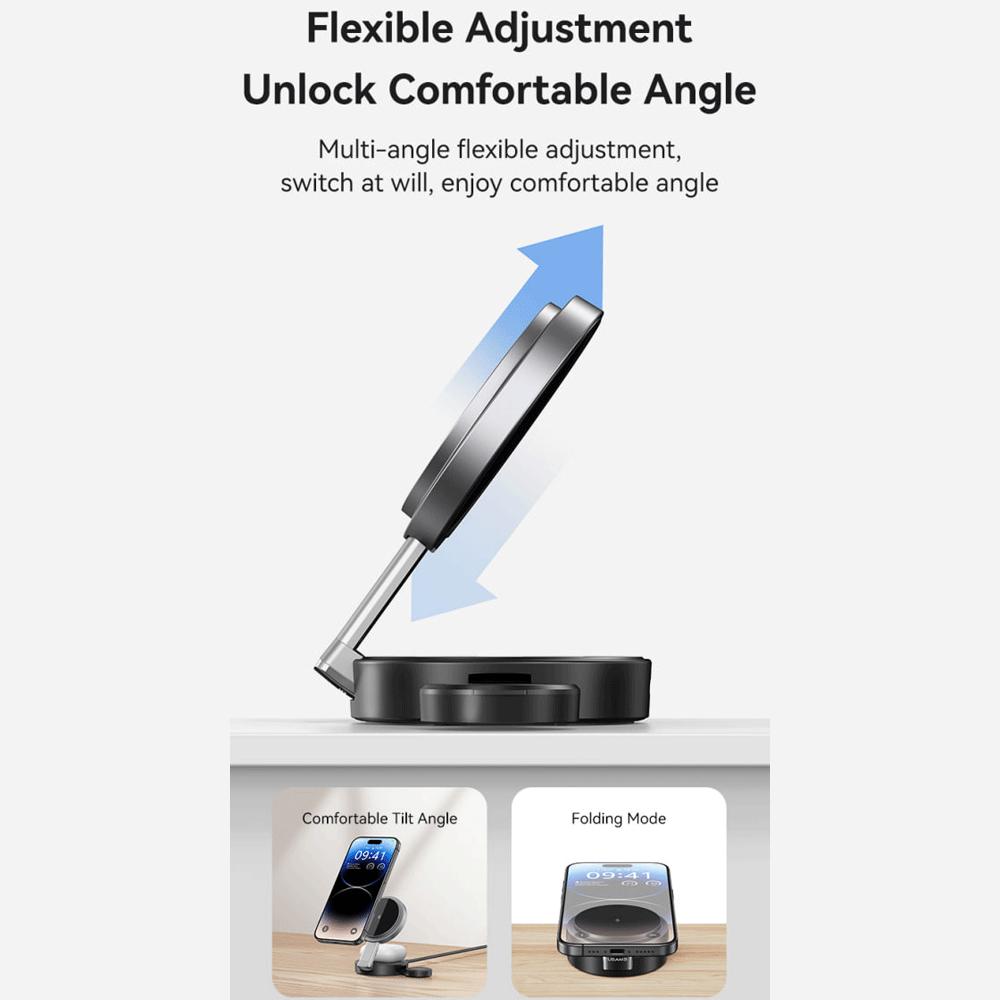 شارژر وایرلس مگنتی رومیزی تاشو 15 وات گوشی، اپلواچ و ایرپاد یوسامز CD234