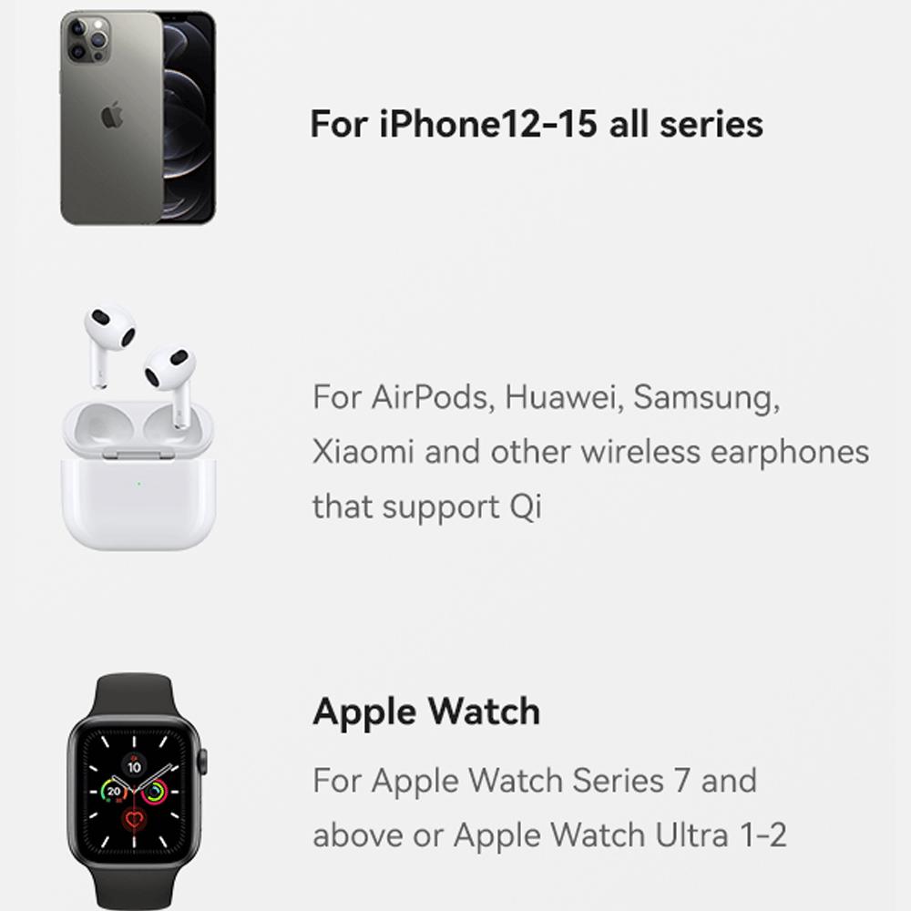 شارژر وایرلس مگنتی رومیزی تاشو 15 وات گوشی، اپلواچ و ایرپاد یوسامز CD234