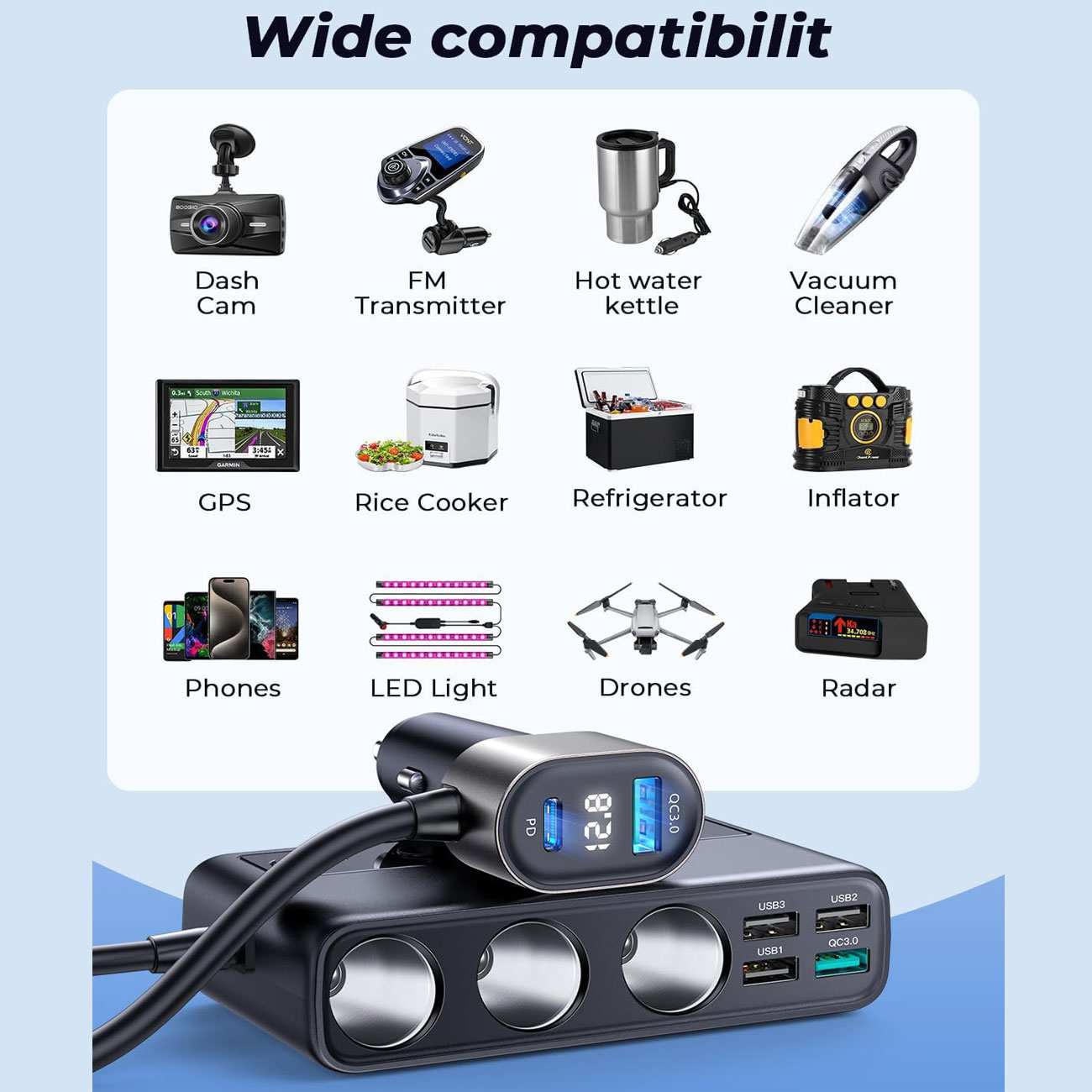 شارژر فندکی فست شارژ ماشین 210 وات تایپسی و یواسبی جویرم JR-CL06