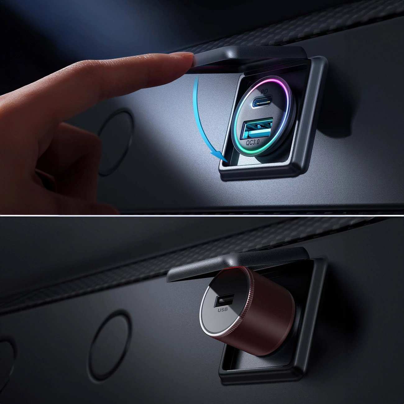 شارژر فندکی فست شارژ ماشین تایپسی و یواسبی 60 وات جویروم JR-CCN04