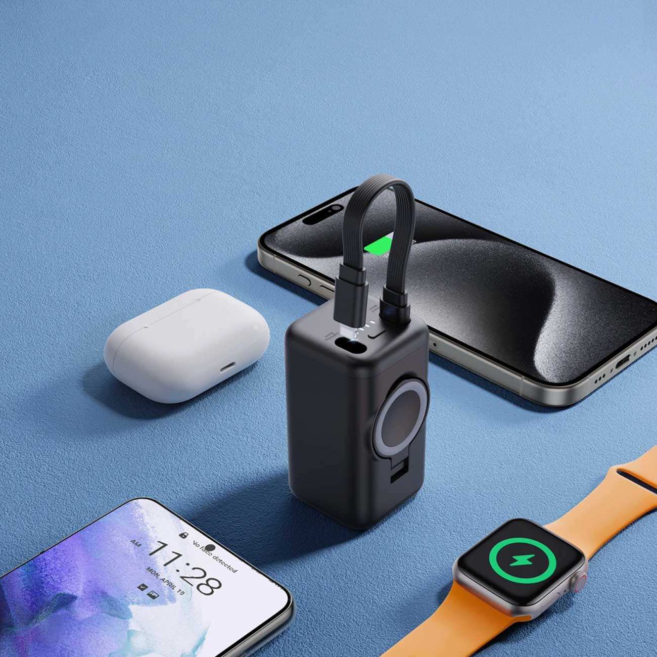 پاوربانک وایرلس ساعت هوشمند و گوشی موبایل 5000 میلیآمپر با کابل لایتنینگ جویروم JR-W13