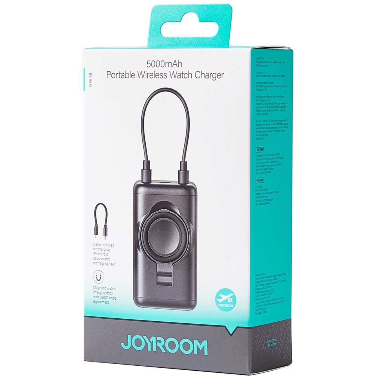 پاوربانک وایرلس ساعت هوشمند و گوشی موبایل 5000 میلیآمپر با کابل لایتنینگ جویروم JR-W13
