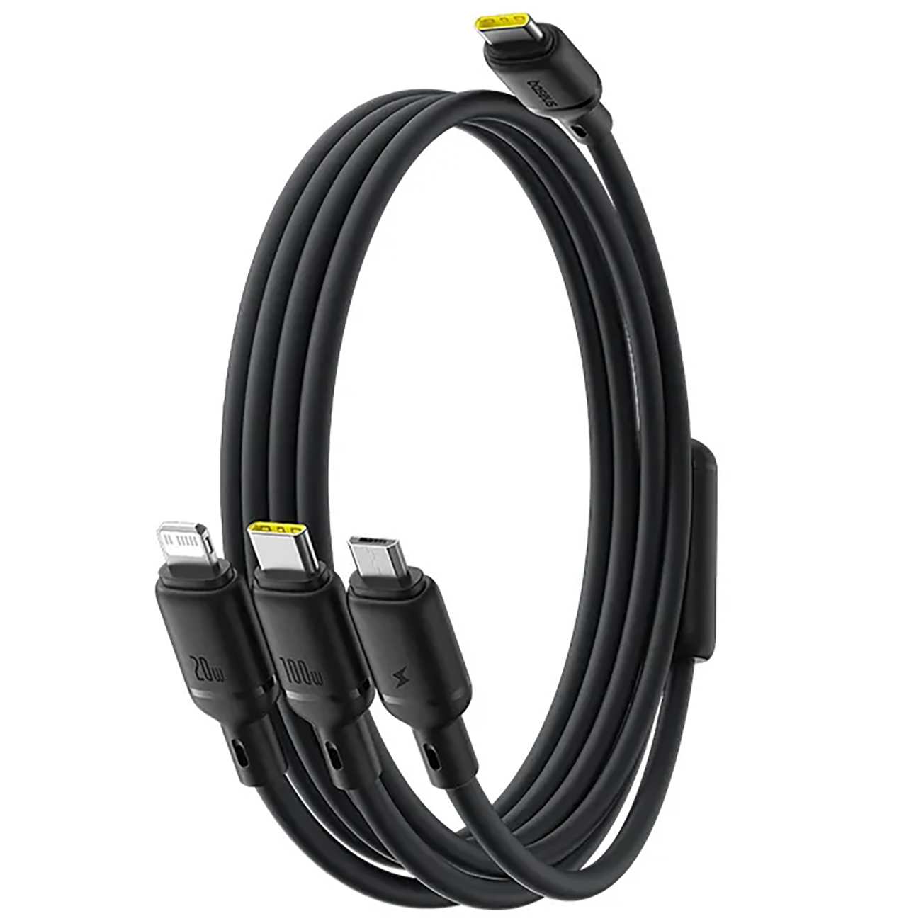 کابل شارژ چندکاره سه سر تایپ سی به تایپ سی، لایتنینگ و میکرو یو اس بی 100 وات 5 آمپر 1.5 متری بیسوس CB000166