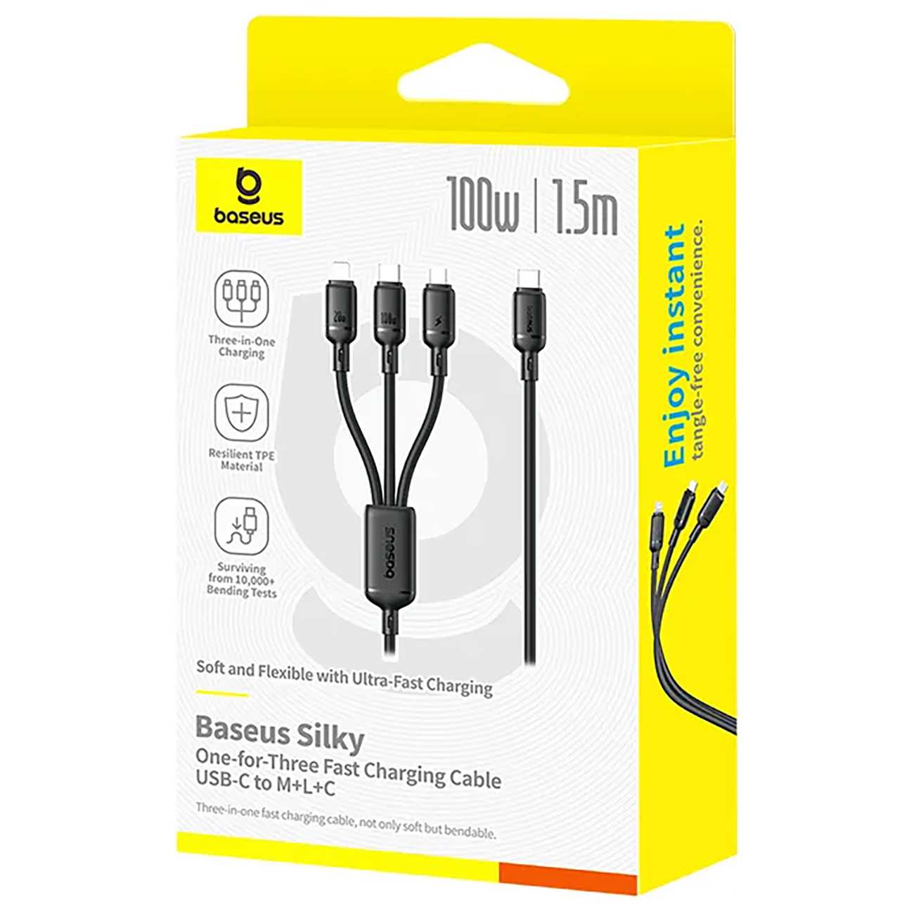 کابل شارژ چندکاره سه سر تایپ سی به تایپ سی، لایتنینگ و میکرو یو اس بی 100 وات 5 آمپر 1.5 متری بیسوس CB000166