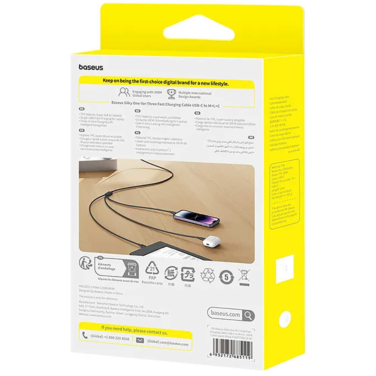 کابل شارژ چندکاره سه سر تایپ سی به تایپ سی، لایتنینگ و میکرو یو اس بی 100 وات 5 آمپر 1.5 متری بیسوس CB000166