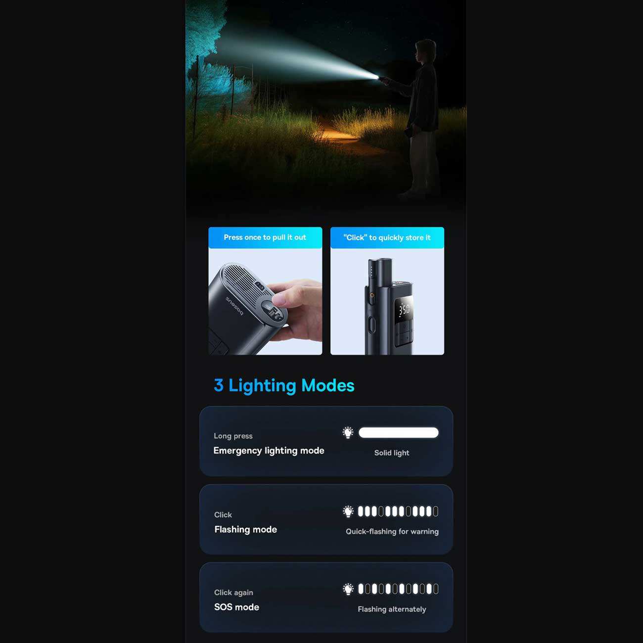 پمپ باد شارژی، چراغ قوه و پاوربانک بیسوس VA1 BS-CG034