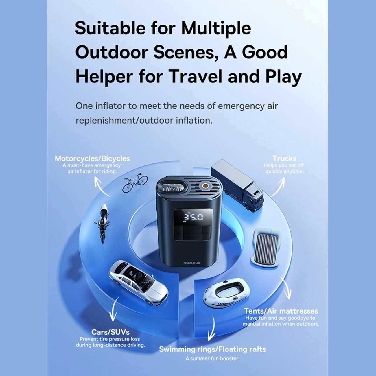 پمپ باد شارژی، چراغ قوه و پاوربانک بیسوس VA1 BS-CG034