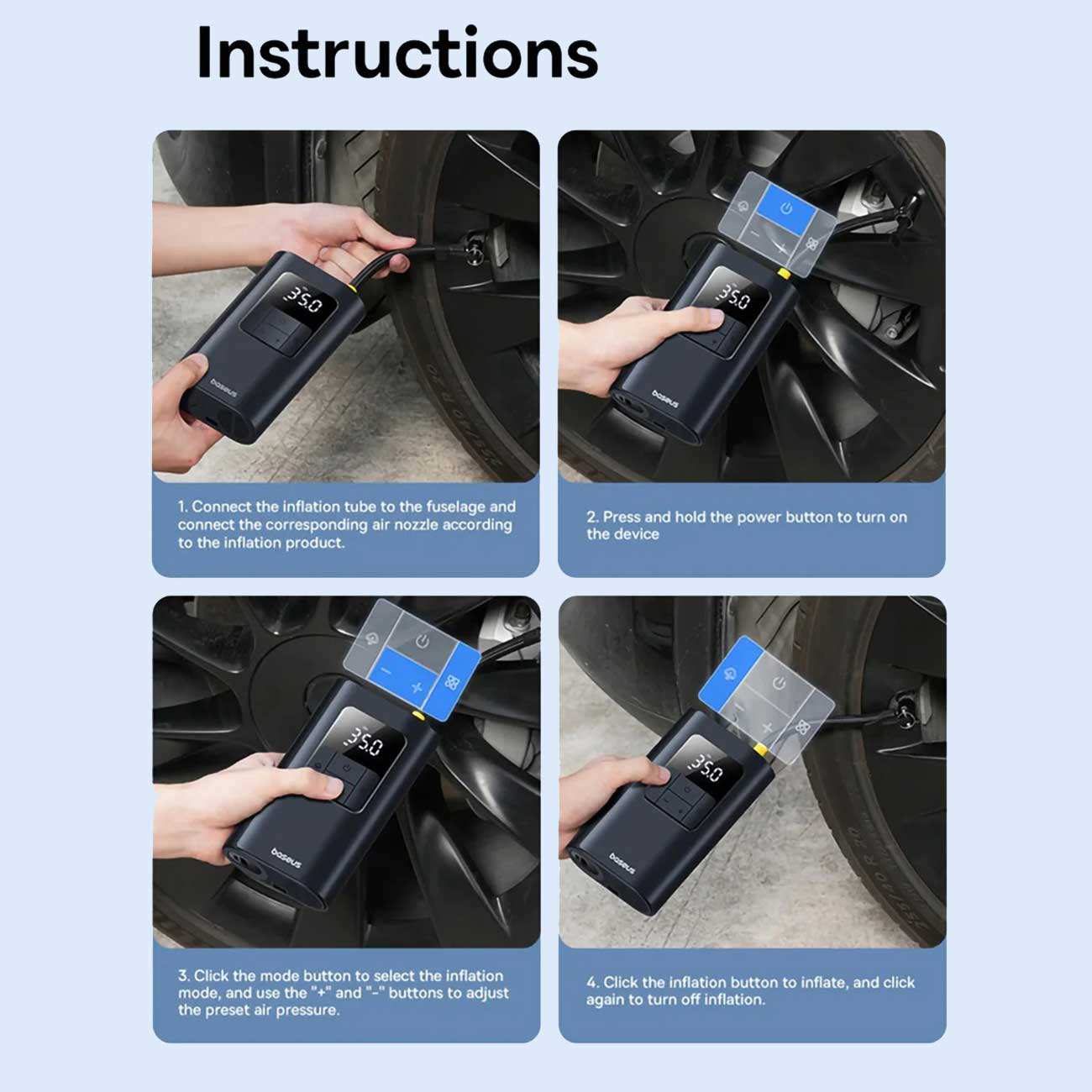 پمپ باد شارژی، چراغ قوه و پاوربانک بیسوس VA1 BS-CG034