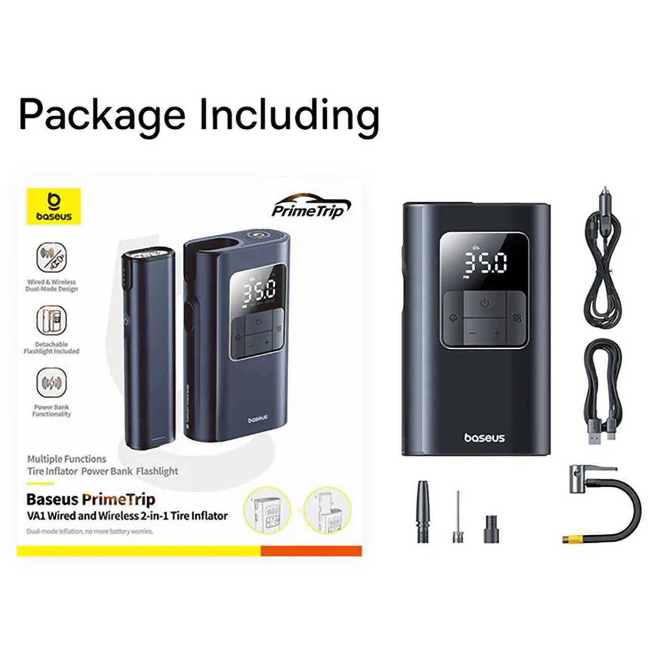 پمپ باد شارژی، چراغ قوه و پاوربانک بیسوس VA1 BS-CG034