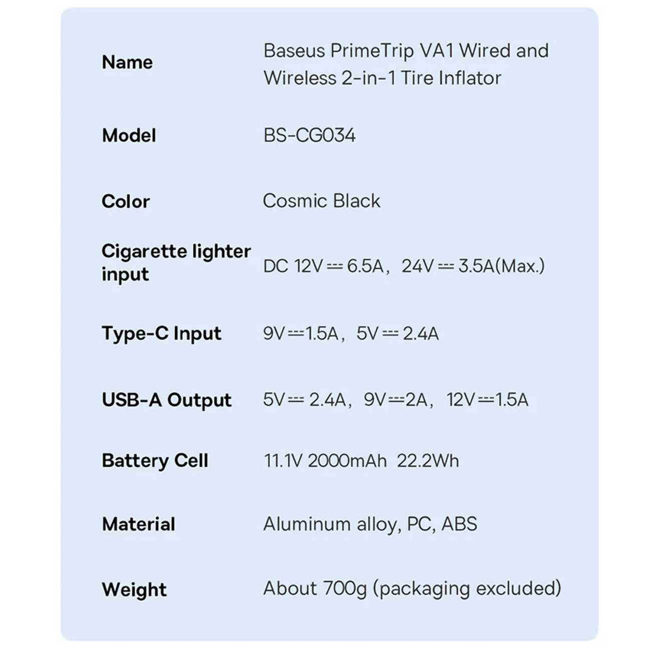 پمپ باد شارژی، چراغ قوه و پاوربانک بیسوس VA1 BS-CG034