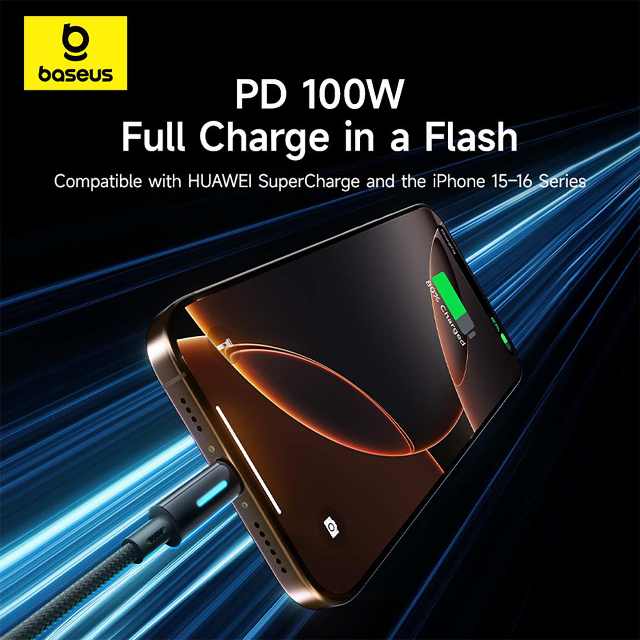 کابل دو سر تایپ سی فست شارژ 100 وات یک متری بیسوس CB000148