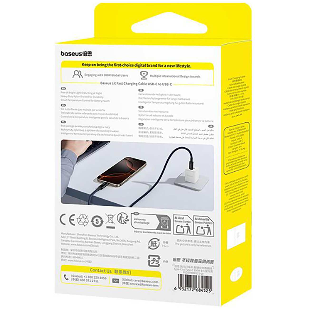 کابل دو سر تایپ سی فست شارژ 100 وات یک متری بیسوس CB000148