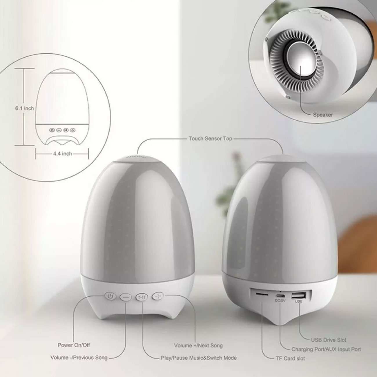 اسپیکر بلوتوثی و چراغ خواب رومیزی قابل حمل لمسی اِیسکول S609