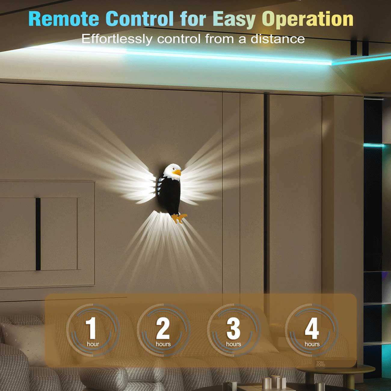 چراغ خواب دیواری سه بعدی طرح عقاب Eagle با قابلیت کنترل از راه دور