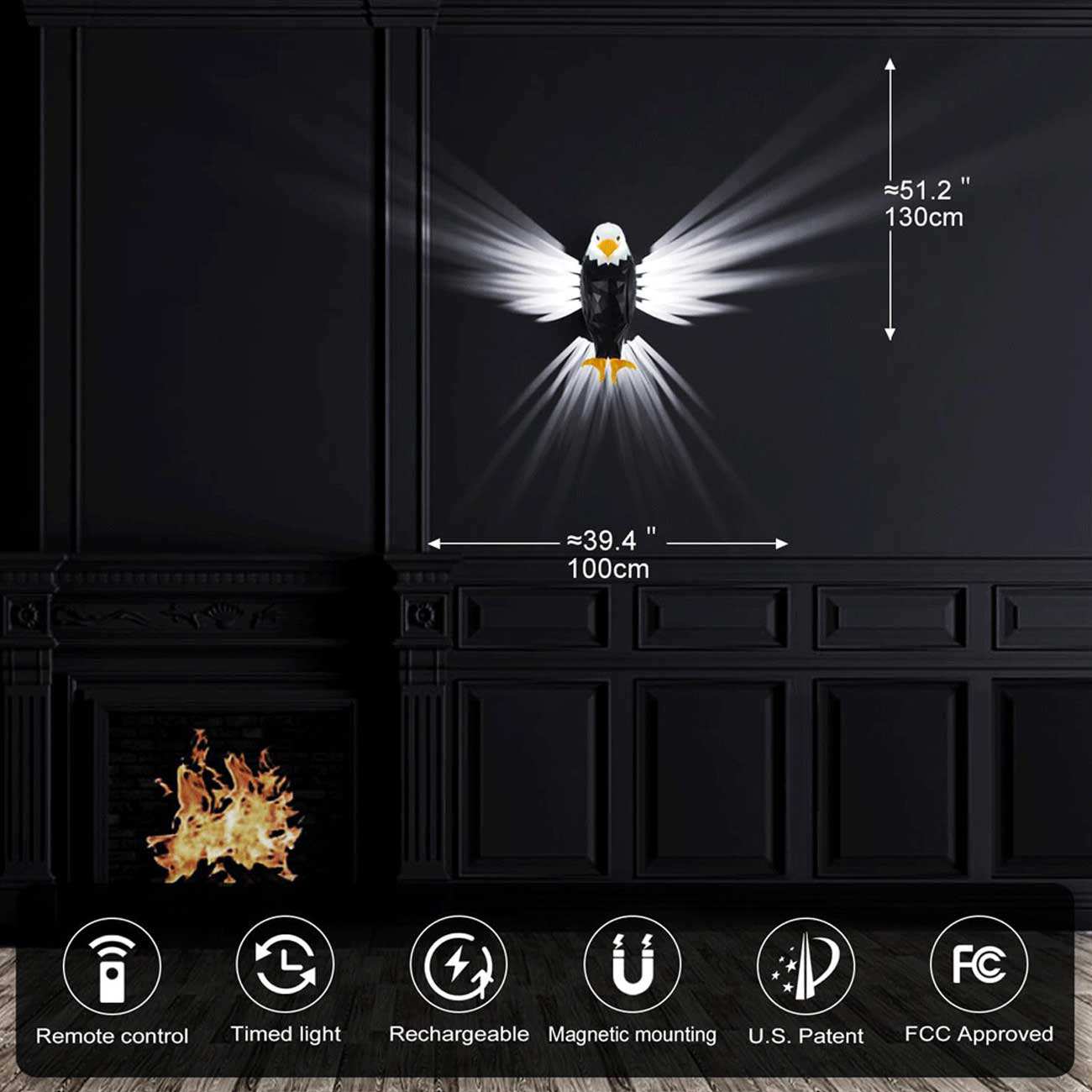 چراغ خواب دیواری سه بعدی طرح عقاب Eagle با قابلیت کنترل از راه دور