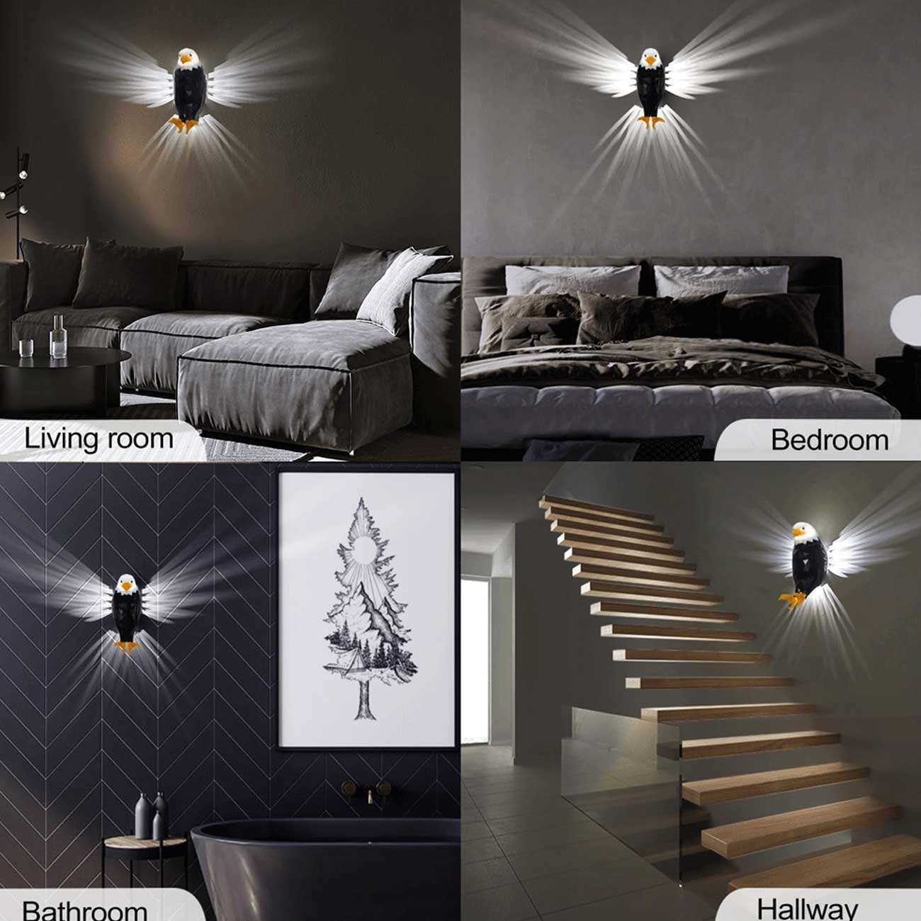 چراغ خواب دیواری سه بعدی طرح عقاب Eagle با قابلیت کنترل از راه دور